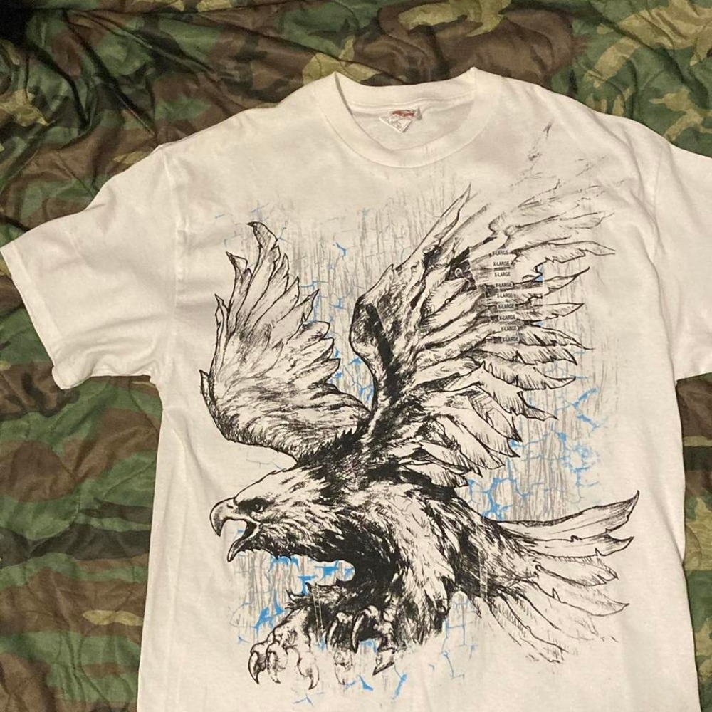 Alstyle white y2k style eagle big print graphic tee mens Xl/23